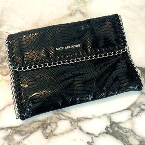 Michael Kors Black Snake Texture Clutch